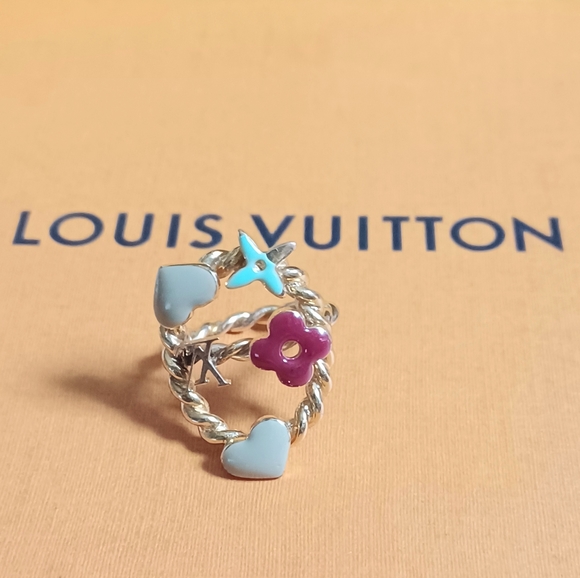 Louis Vuitton Logo Berg Sweet Monogram Gold-Tone Multicolor Ring Size 5 - Picture 5 of 10